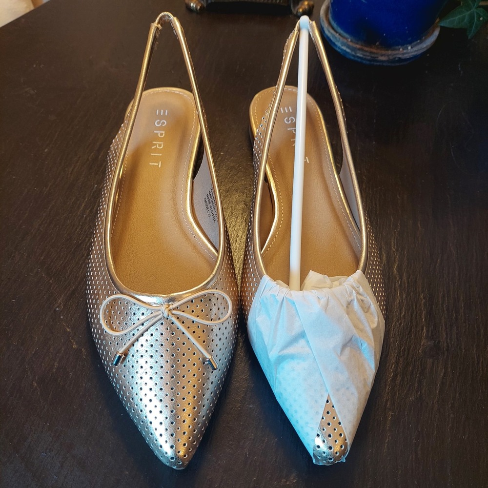 Esprit Gold Perforated Pointed Toe Slingback Flats - Picture 2 of 9